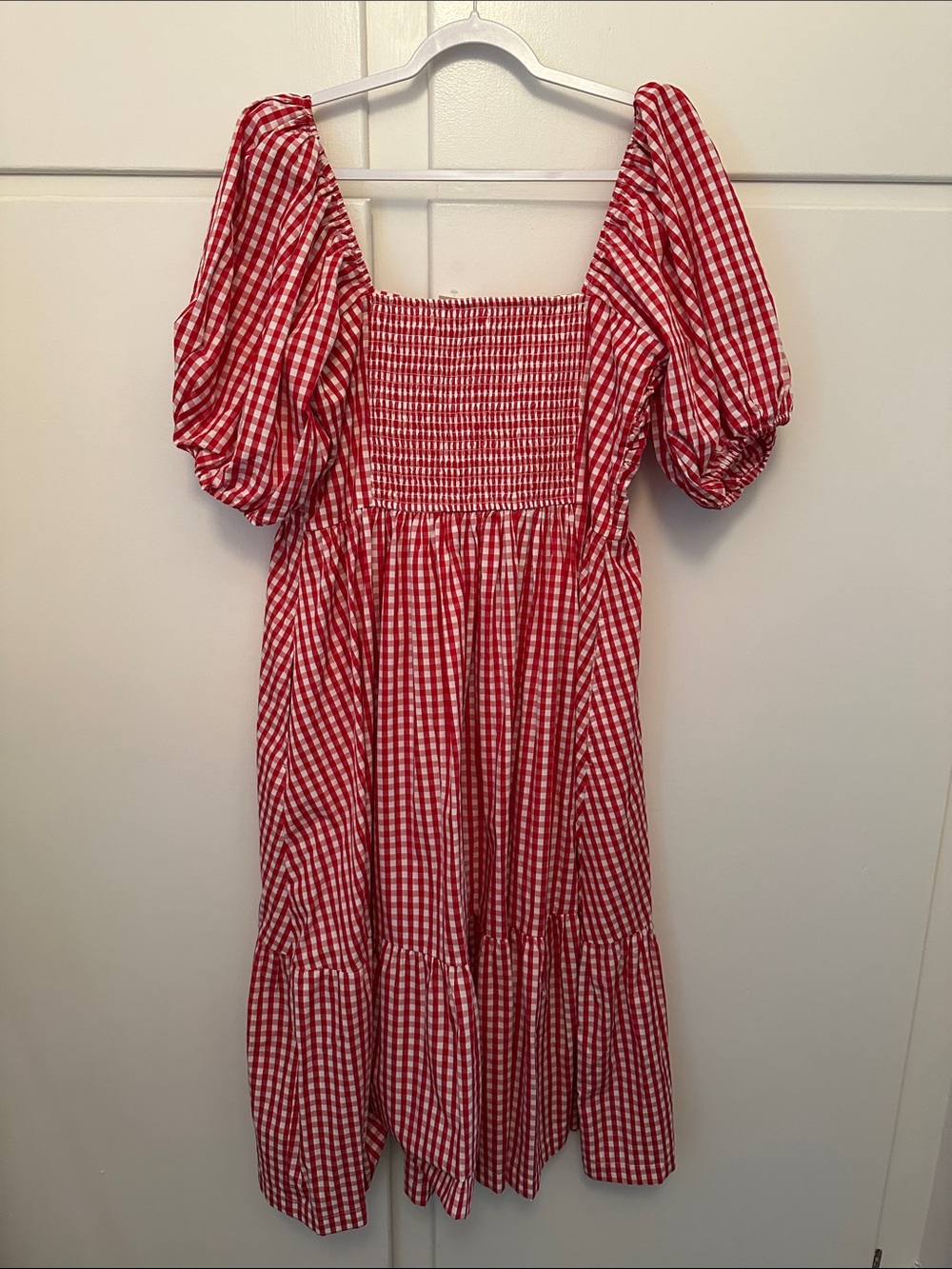 NWT Abercrombie & Fitch Red and White Gingham Puff Sleeved Midi Dress - Picture 4 of 4